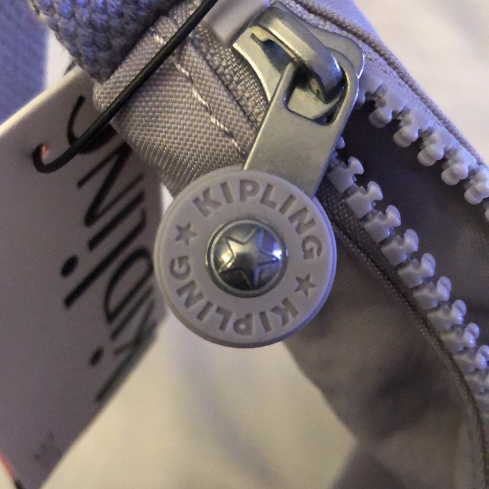 Kipling Isidora Nylon Shoulder Bag Dove Grey + Monkey Key Chain OS NWT - Picture 11 of 16